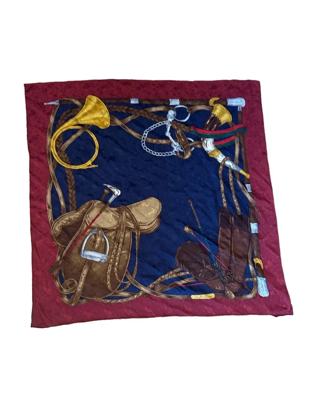 Vintage Ralph Lauren Purple Label Silk Scarf Equestrian Polo Italy 34x33 Luxury